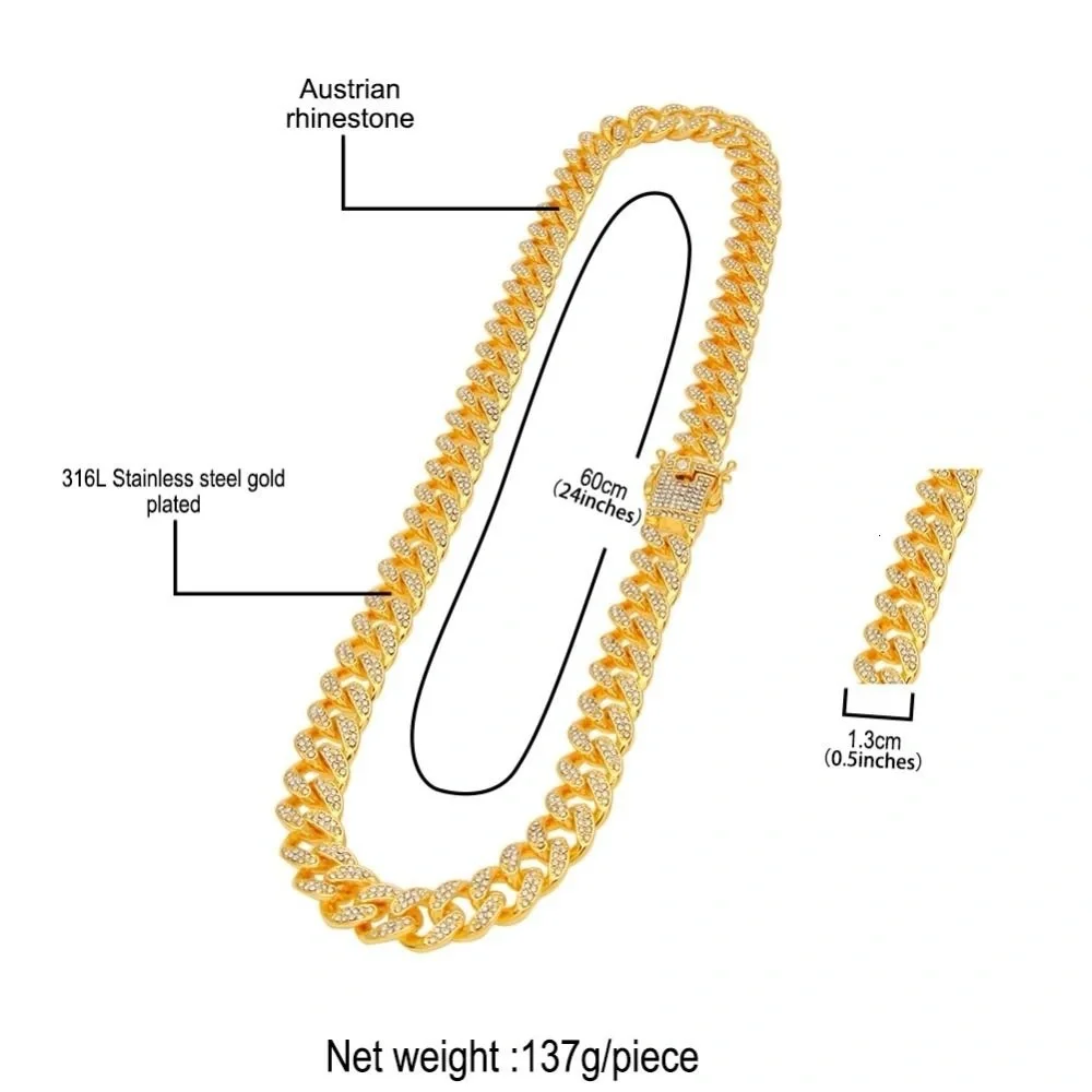 Gold Plated Rhinestone Cuban Link Necklace